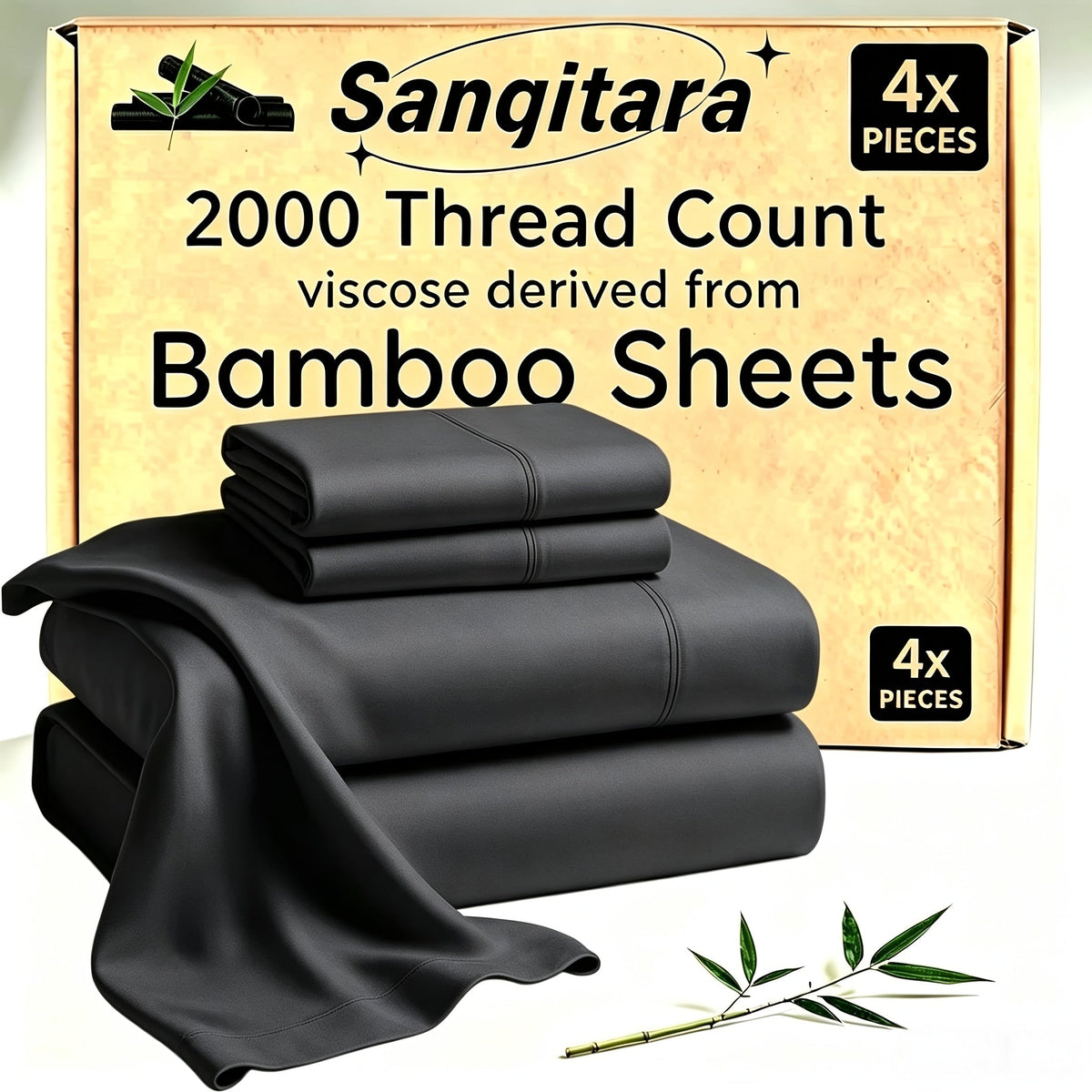 Cooling Bed Sheet Sets Bamboo Blend King Queen Full Twin – Ultra-Soft Deep Pocket Fitted Sheet for Hot Sleepers, Breathable Moisture-Wicking Lightweight Bedding White Black Apricot Gray Navy Purple