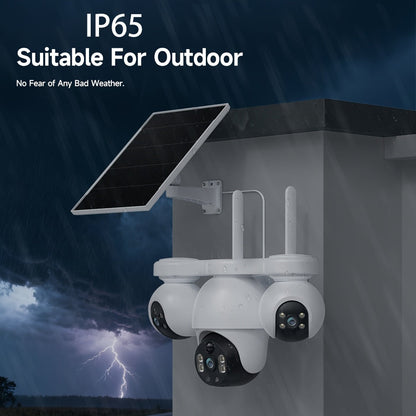 Solar-Powered Outdoor Security Camera, Triple Lens 8MP UHD, 360° Rotation, Color Night Vision, Motion Detection, Two-Way Audio, Wi-Fi / 4G LTE, Cloud & Local Storage, Detachable Solar Panel (SD Card Not Included)