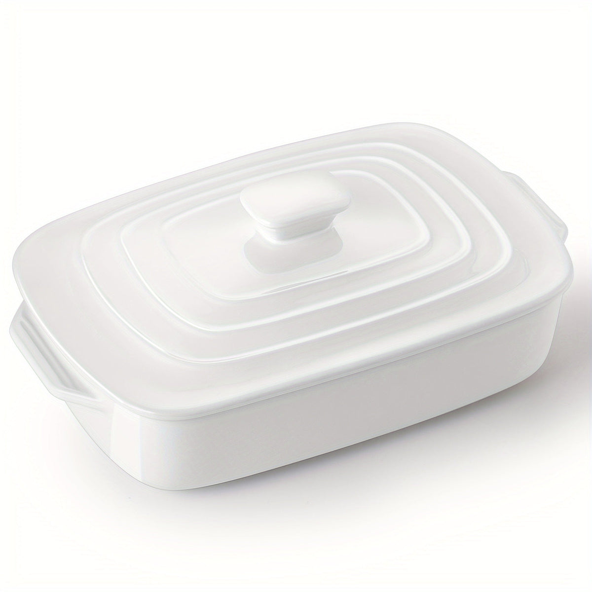 4 Qt Rectangular Ceramic Casserole Dish with Lid – 9x13" Deep Stoneware Baking Pan for Lasagna Oven Baking & Serving in Red Blue & White