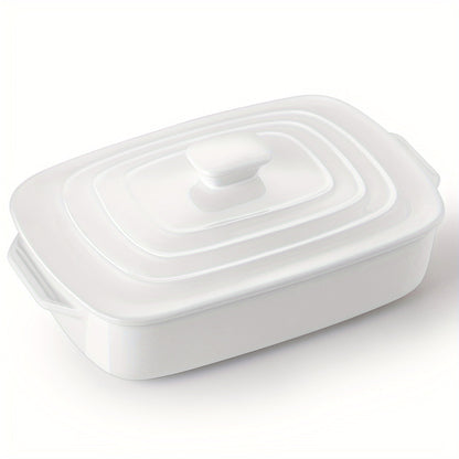 4 Qt Rectangular Ceramic Casserole Dish with Lid – 9x13" Deep Stoneware Baking Pan for Lasagna Oven Baking & Serving in Red Blue & White