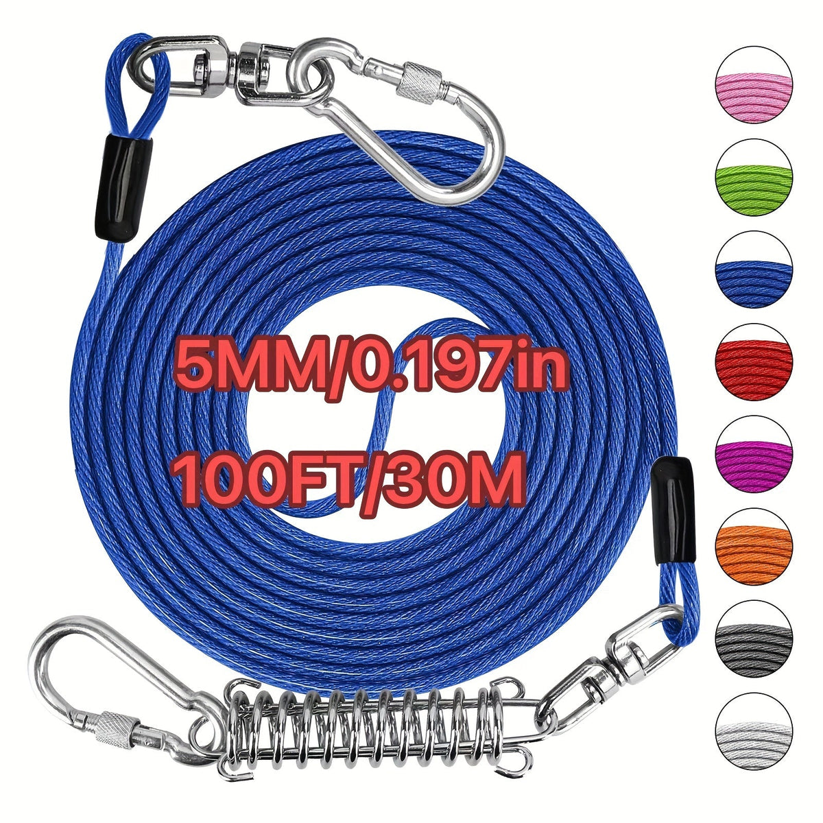 Heavy Duty Dog Leash 6 10 15 30 50 75 100 Feet Long Training Tie Out Cable for Large Dogs Up to 500 lbs Durable Bite-Resistant Yard Running Rope Lead