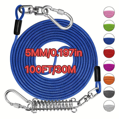 Heavy Duty Dog Leash 6 10 15 30 50 75 100 Feet Long Training Tie Out Cable for Large Dogs Up to 500 lbs Durable Bite-Resistant Yard Running Rope Lead