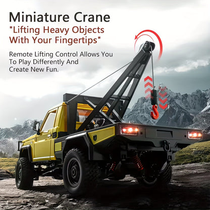 1/12 Scale RC Rock Crawler Pickup Truck 2.4GHz 4WD Off-Road Climbing Car with Functional Crane, Adjustable Hook, Controllable LED Lights, Dual Speed – Ready to Run Remote Control Vehicle Gift for Kids Adults