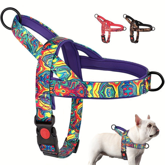 No-Pull Dog Harness Vest & Leash Set for Medium Large Dogs – Padded Nylon Adjustable Safety Vest with Durable Leash for Bulldog Boxer Pitbull, Sizes S M L, Purple Black Red, All-Day Comfort Walking