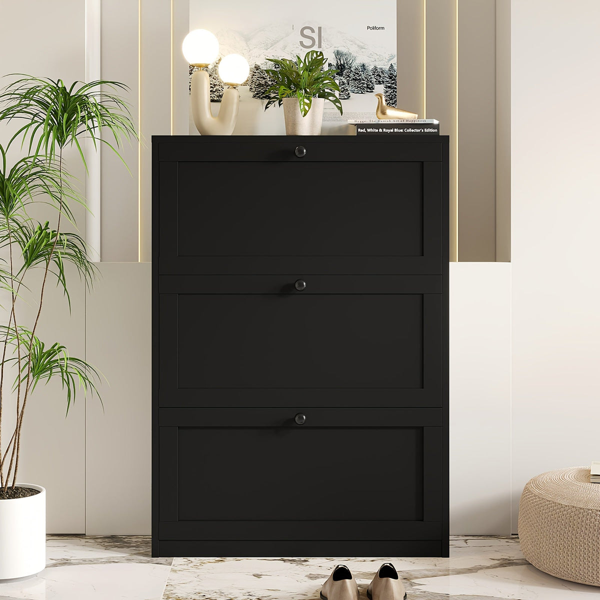 Narrow Shoe Cabinet with 3 Flip Drawers & Adjustable Shelf, Freestanding Hidden Shoe Organizer for Entryway Hallway Bedroom Apartment, Space-Saving Slim Shoe Storage Cabinet, Modern Design