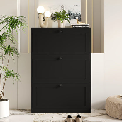 Narrow Shoe Cabinet with 3 Flip Drawers & Adjustable Shelf, Freestanding Hidden Shoe Organizer for Entryway Hallway Bedroom Apartment, Space-Saving Slim Shoe Storage Cabinet, Modern Design