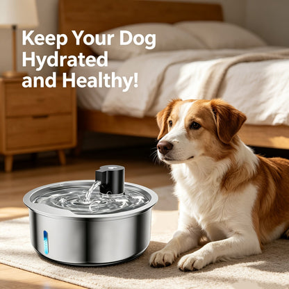 Automatic Pet Water Fountain - 1.85-Gallon Stainless Steel, USB-Powered, for Cats & Dogs & Multi-Pet Households - Includes Filter Cartridges - Silvery