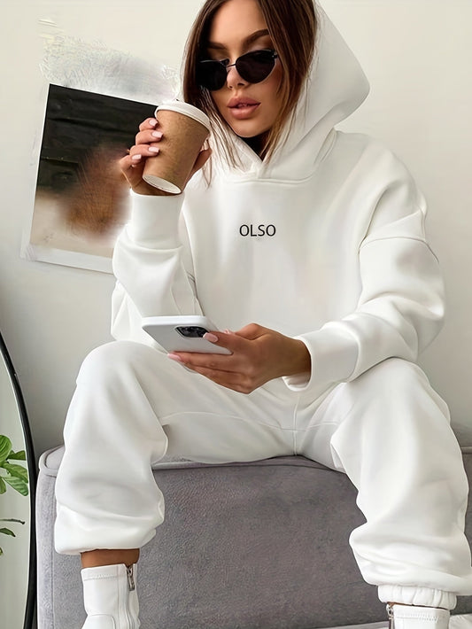 Casual Sweatshirt Set Women Letter Print 2 Piece Outfit Pullover Top Wide Leg Pants Loungewear S M L XL Multi Color US Warehouse