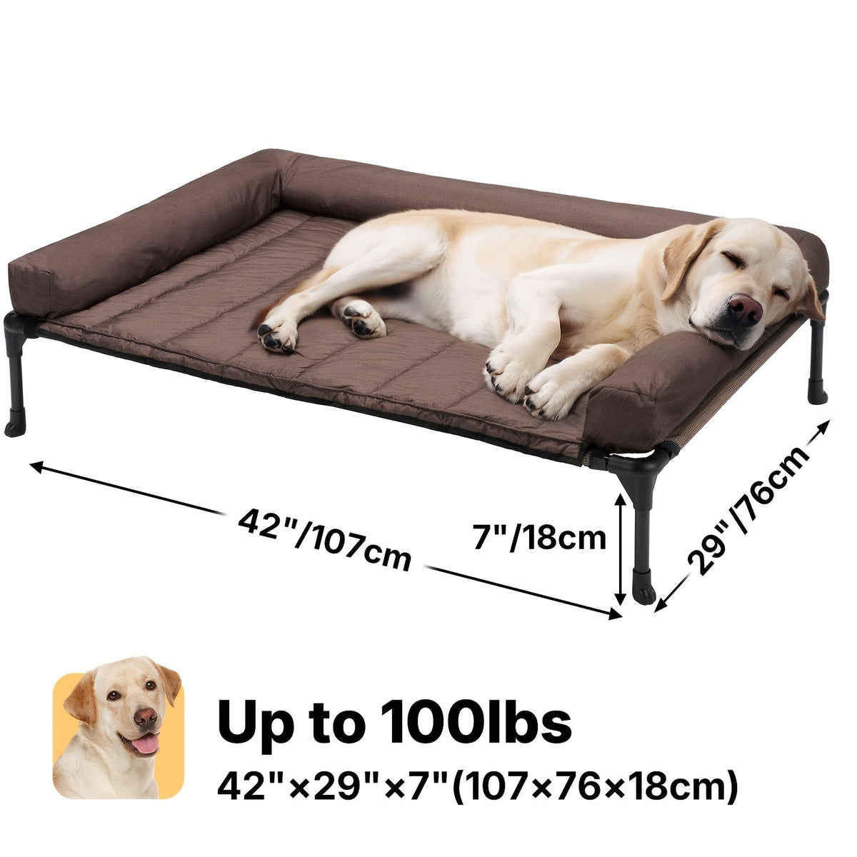 Cooling Elevated Dog Bed with Removable Pillow-Top Mat – Raised Bolster Dog Cot with Breathable Mesh Non-Slip Feet Dog Sofa Bed for Indoor & Outdoor Use