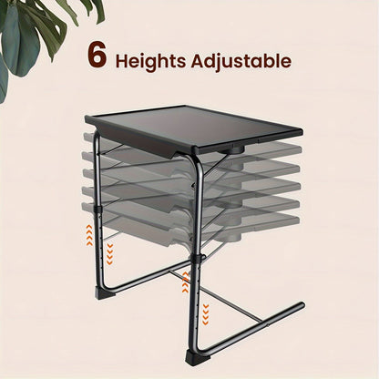 Set of 2 Adjustable TV Tray Tables 6 Height Settings & 3 Tilt Angles Folding Sofa Bed Dining Laptop & Camping Table Portable Space-Saving – Black