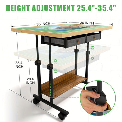 Adjustable Puzzle Table with Legs – 35"x26" Wooden Jigsaw Puzzle Board with 5 Tilt Angles, 6 Drawers, Protective Cover & 4 Wheels for Adults, Fits Up to 1500 Pieces