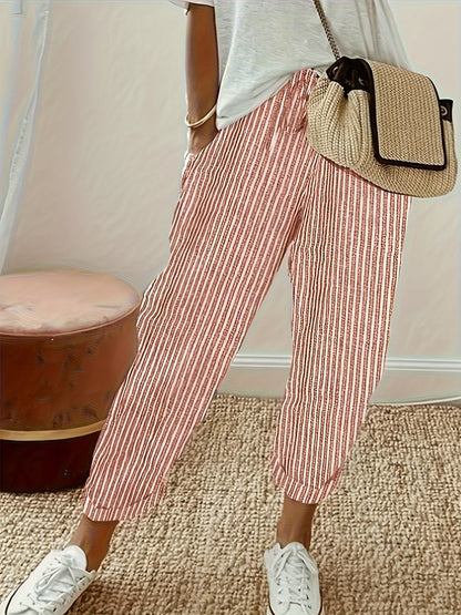 Women's High-Waisted Wide Leg Pants - Casual Loose Fit Side Stripe Trousers, Lightweight Breathable Polyester Fabric for Everyday Wear, Sizes S-XXL, Black Brown Green Blue Red