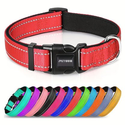 Reflective Neoprene Dog Collar with Comfort Padding - Adjustable Elastic Fit for Medium & Large Breed Dogs, Soft Padded Safety Collar for Training & Walking with High-Visibility Reflective Strip for Night Safety