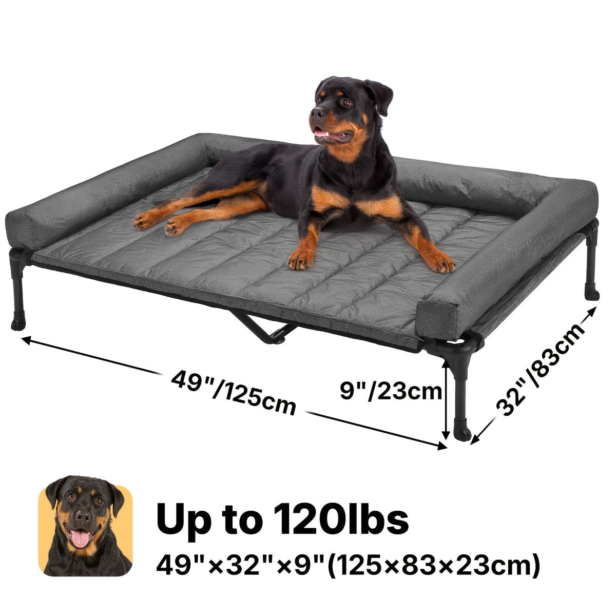 Cooling Elevated Dog Bed with Removable Pillow-Top Mat – Raised Bolster Dog Cot with Breathable Mesh Non-Slip Feet Dog Sofa Bed for Indoor & Outdoor Use