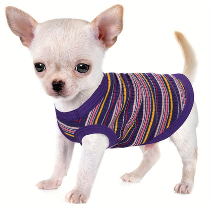 Soft Ribbed Striped Dog Tank Top Vest for Small Dogs - Lightweight Breathable Pullover Dog Shirt for XS to XXL Breeds, Cute Dog Clothes in 11 Colors for Chihuahua Yorkie Pomeranian Daily Wear