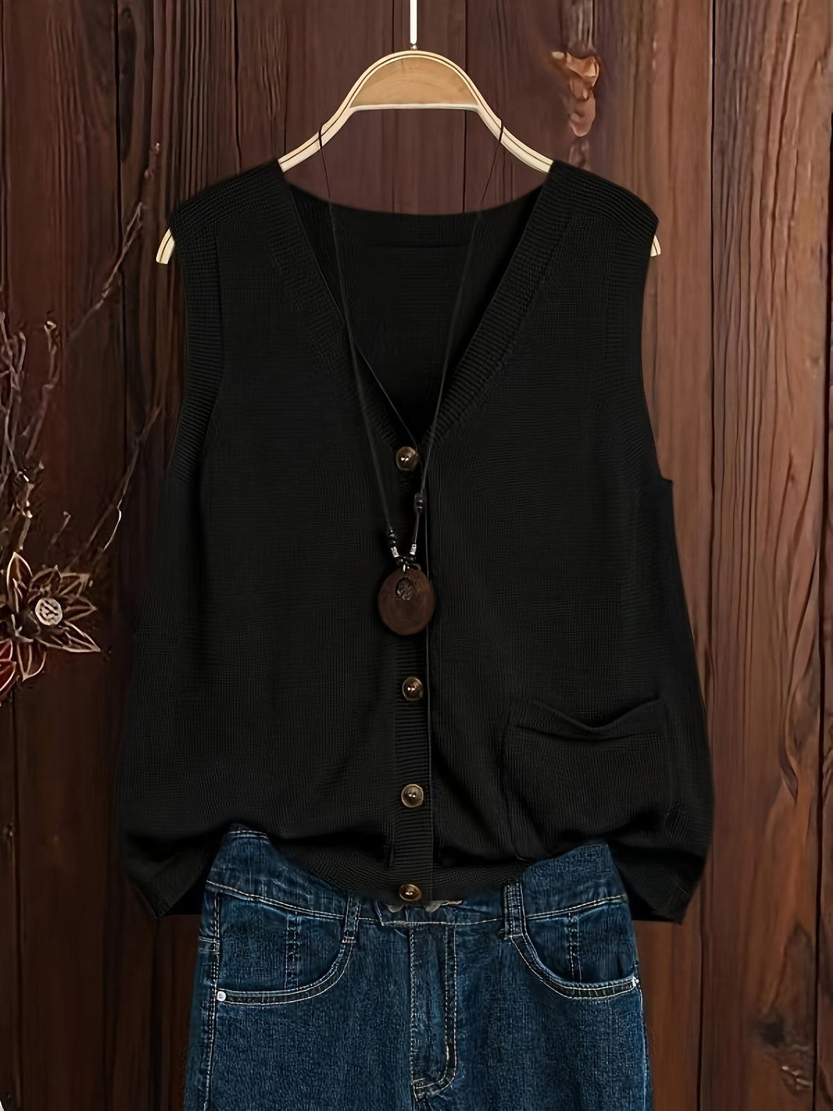 Artistic Vintage Knit Vest Women Loose V-Neck Sleeveless Cardigan Button Down with Pocket Spring Summer 2026 Collection – Acrylic Soft Knit