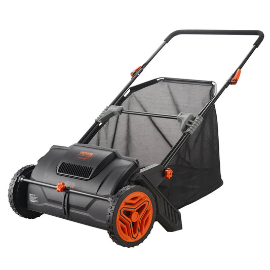 Push Lawn Sweeper 21-Inch Leaf & Grass Collector with 3.5 cu.ft. Bag, 2 Spinning Brushes, Adjustable Height, Heavy Duty Steel & Rubber Wheels – Cleans Leaves, Clippings & Debris Fast