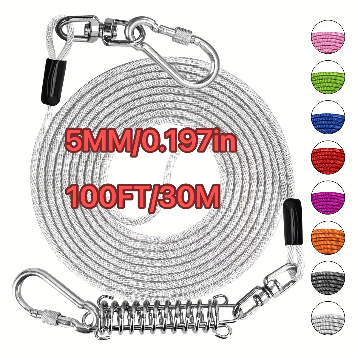 Heavy Duty Dog Leash 6 10 15 30 50 75 100 Feet Long Training Tie Out Cable for Large Dogs Up to 500 lbs Durable Bite-Resistant Yard Running Rope Lead