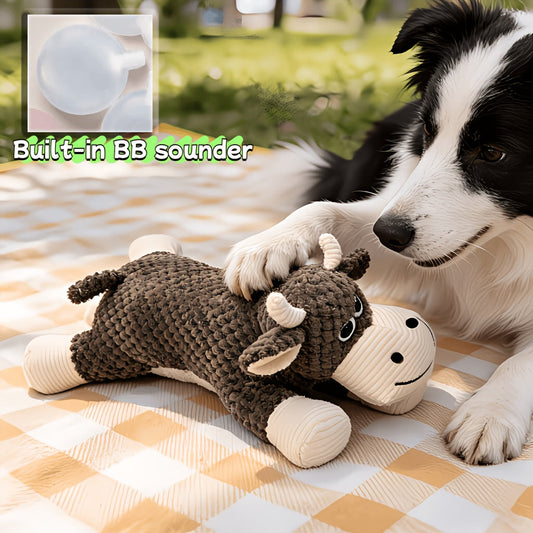 Cute Lazy Cow Plush Squeaky Dog Toy for Small to Medium Dogs – Soft Skin-Friendly Chew Toy with Built-In Squeaker, Teething & Dental Cleaning, Interactive Companion Toy, 2 Sizes
