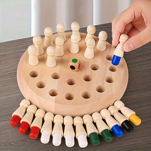 FHZUG Educational Wooden Memory Matching Game - Chess Board with Colorful Pegs, Memory Skills Puzzle for Kids - Classic Durable Design - Holiday & Birthday Gift