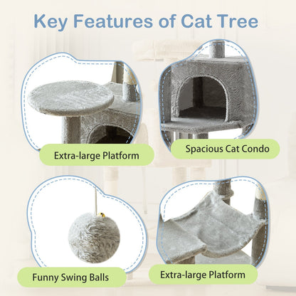 44-Inch Cat Tree Tower for Indoor Cats with Condo, Hammock & Natural Sisal Scratching Posts – Multi-Level Cat Furniture with Perches & Pet House for Multiple Cats, 5 Colors