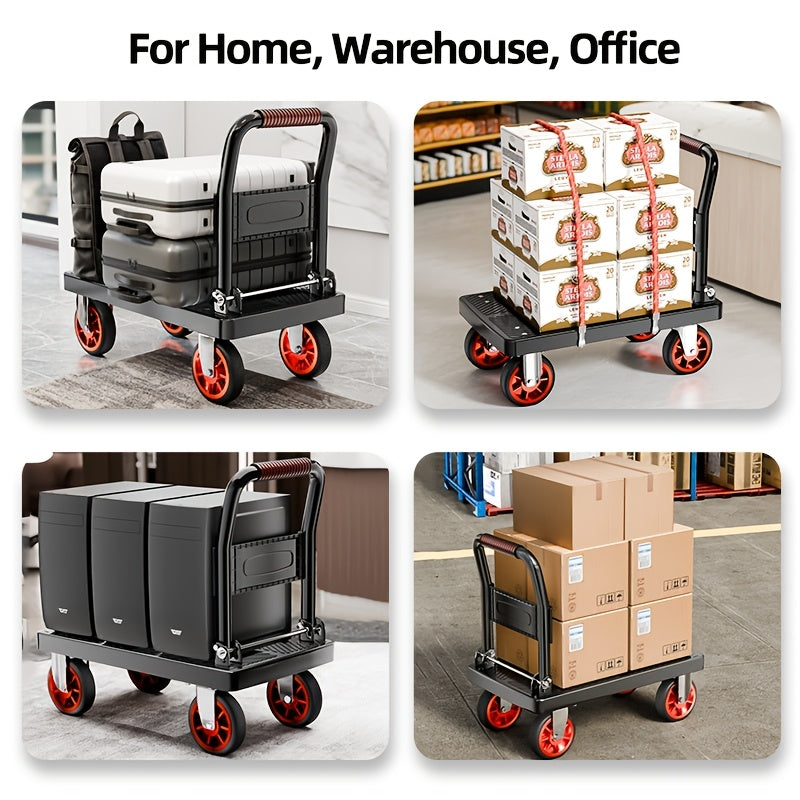 Heavy Duty Folding Platform Cart & Hand Truck with Strap - 190lb to 900lb Capacity Options, Silent Warehouse & Industrial Models for Moving, Warehouse, Garden & Holiday Use