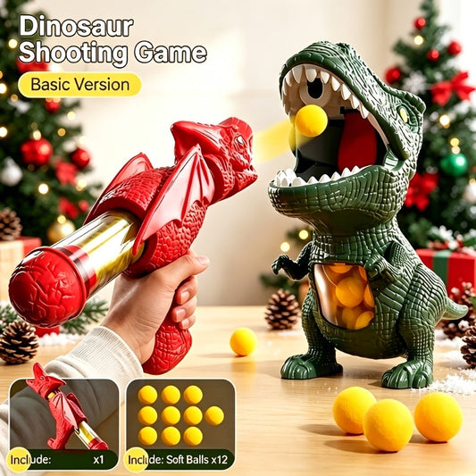 DUTORA Dinosaur Launcher Toy - 12 Balls, Target & Launcher Set - Kids Slingshot Shooting Game for Motor Skill Development & Focus Training - Random Color Balls