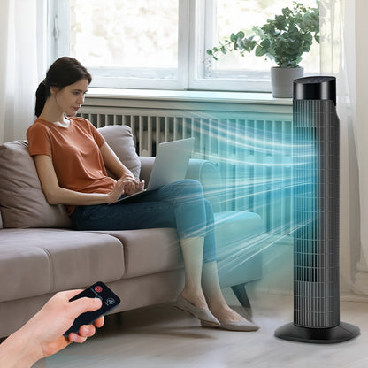 31" Quiet Tower Fan with Remote Control & 80° Oscillation - 3 Speeds, 7.5H Timer, Bladeless Standing Fan for Bedroom Living Room Office, Energy Efficient, Slim Design - 4 Colors