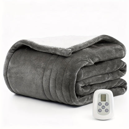 Electric Heated Blanket with Dual Control - 10 Heat Levels, 10-Hour Auto-Off, Overheat Protection, Soft Flannel, Fast Heating, Machine Washable - 4 Sizes & 4 Colors