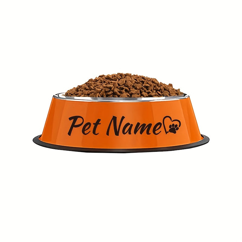 Personalized Stainless Steel Dog & Cat Bowl - Custom Engraved Pet Name Bowl with Paw Print Heart Crown Design, Anti-Tip Non-Slip, 200ml/400ml/1000ml, Food & Water Dish Gift