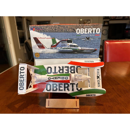1/25 Scale Oh Boy Oberto Unlimited Hydroplane Boat Plastic Model Kit – 51 Pieces, Acrylic Display Stand with Sound Chip, Paints, Glue, Brushes & Water-Slide Decals, Collector Gift for Hydroplane Fans