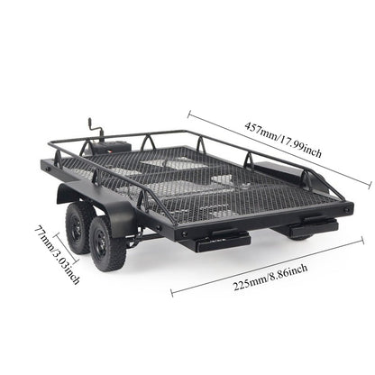 1/10 Scale Dual-Axle Metal Flatbed Trailer for RC Crawler – Compatible with TRX4 KM2 SCX10 RC4WD D90, 815mm Total Length, 50KG+ Load Capacity, Simulation RC Car Accessory