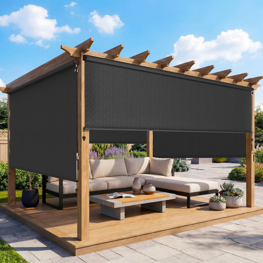Outdoor Roller Shade, 8x8 Ft, 95% UV Protection, 420GSM PE Fabric, Cordless Aluminum Frame with Crank Handle, Thermal Insulated Patio Privacy Sun Shade Blind