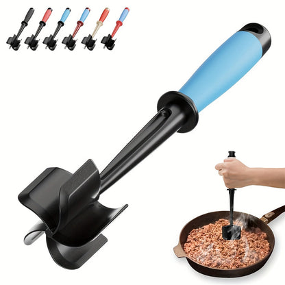Meat Chopper with 5 Curved Blades - Heat Resistant Non-Stick Ground Beef Masher & Hamburger Smasher - Mix & Chop Kitchen Tool - Blue Black, Reddish Black & Black