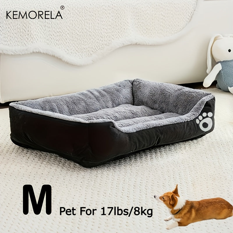 Large Rectangular Dog Bed with Paw Print Design for Small to Medium Dogs – Warm Soft Polyester Pet Bedding, Durable All-Season Dog Mat, Stylish Indoor Dog Bed