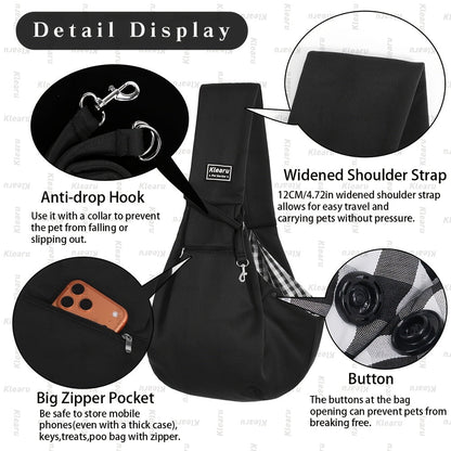 Pet Sling Carrier Bag for Cats & Dogs up to 14 lbs - Small Dog Cat Crossbody Shoulder Bag with Zipper Pocket - Hands-Free Outdoor Travel Pet Carrier Sling for Cats Dogs - Halloween Christmas Pet Gift