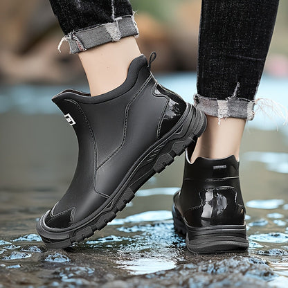 Lightweight Non-Slip Short Ankle Rain Boots for Men and Women Cushioned Insoles Breathable Lining Textured Anti-Slip Sole Fashionable Unisex Couple Rain Boots for Car Washing Outdoor Activities Black Beige US 5.5-12