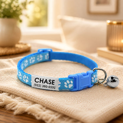 Personalized Adjustable Dog & Cat Collar with Paw Print Design - Colorful Customized Pet ID Tag Collar Stylish Safe Breakaway for Small Medium Large Pets Christmas Gift