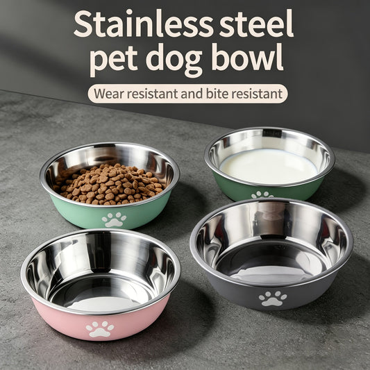 Stainless Steel Pet Bowl with Non-Slip Base – Colorful Printed Food & Water Dish for Cats and Dogs, Durable Easy-Clean Feeding Bowl for Small Medium Large Pets