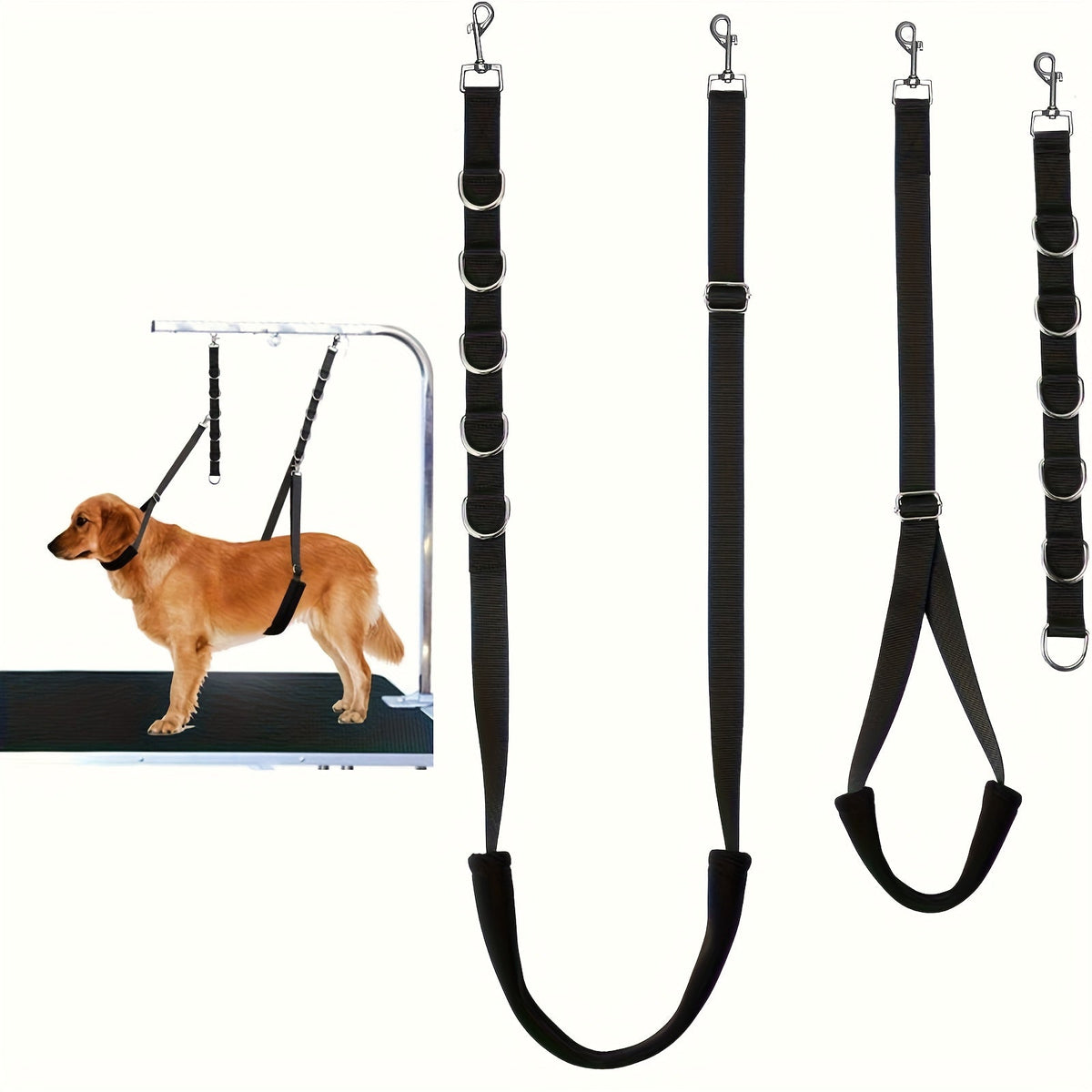 Dog Grooming Restraint Straps 3-Pack Nylon Adjustable - Pet Grooming Table Belly Band Loop Set with Metal D-Ring Hooks for Bathing & Grooming, Multi-Color Safety Restraint Kit for Dogs, Professional & Home Use