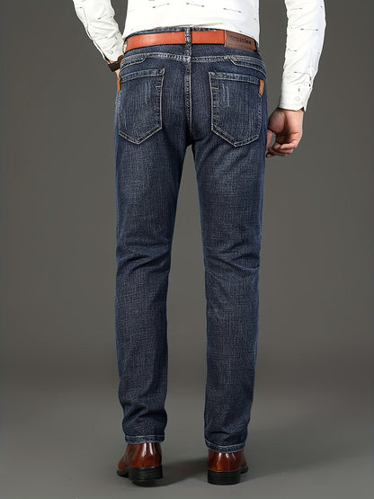 Men's Solid Denim Jeans - Straight Leg, Slight Stretch, Light Business Style - Outdoor, Casual & Daily Wear - Waist 30–40 - Sky Blue & Black Gray