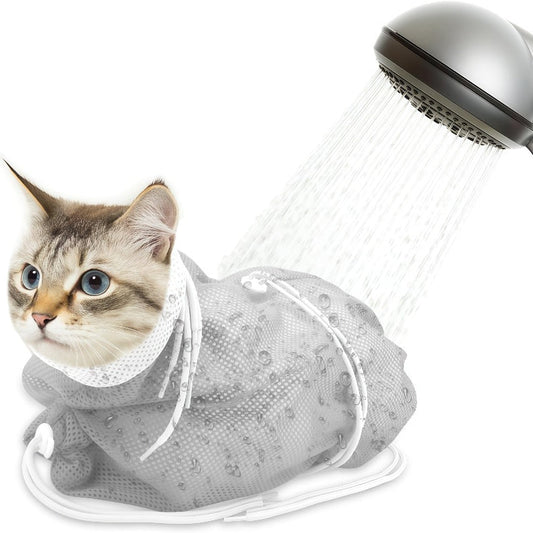 Cat Restraint Bag Veterinary Grade - Breathable Mesh Cat Grooming Bag for Bathing, Nail Trimming, Ear Cleaning, Medication & Injections, Durable No-Battery Design, Safe for Kittens & Cats, Blue & Grey