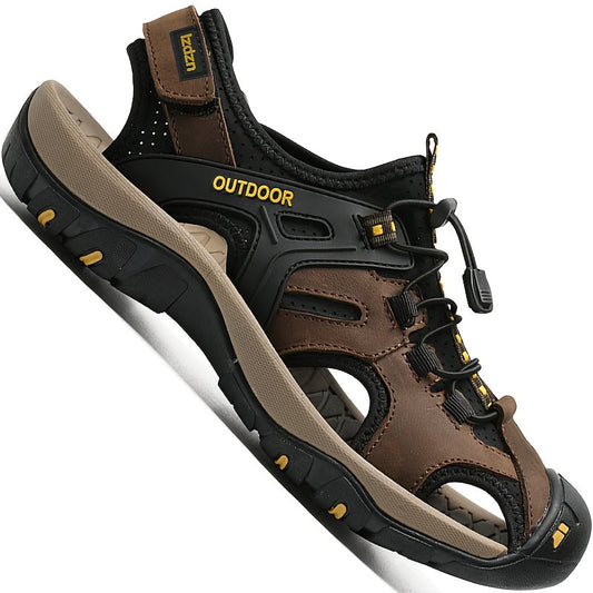 Men's Casual Hiking Sandals - Summer Outdoor Shoes - US 6–15.5 (13 Sizes) - Yellow, Black & Dark Brown