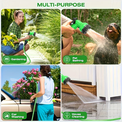 100 Ft Car Wash Hose with 7-Pattern High-Pressure Spray Nozzle – Kink-Free, Lightweight & Rustproof Garden Hose for Car Washing, Lawn, Camping & Outdoor Cleaning