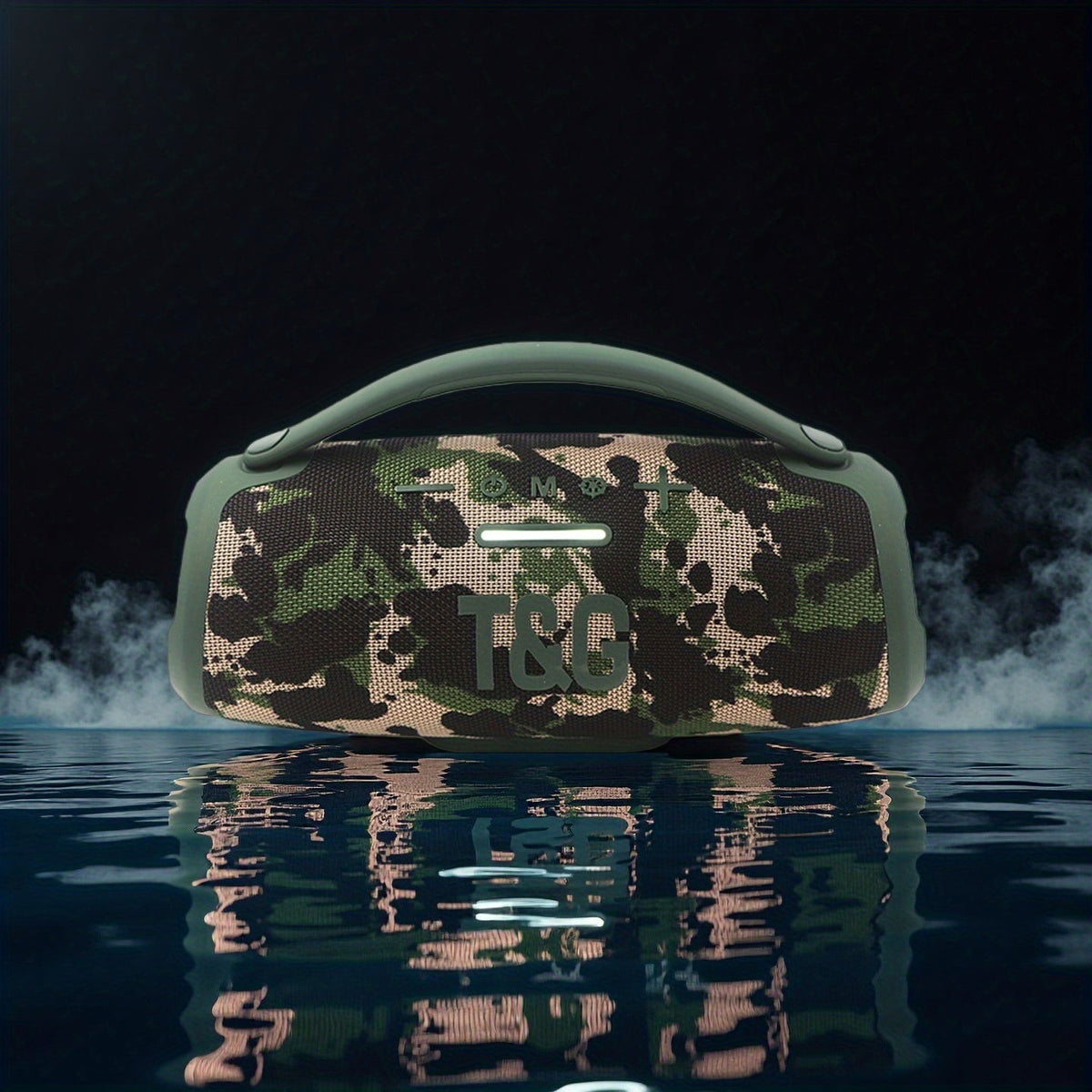 TG418 Wireless Bluetooth Speaker – 3000mAh LED Flash Lights EQ Settings TF Card USB AUX Compatible with Phone Tablet PC in Black Gray Camo
