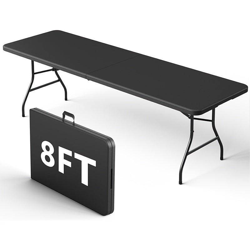 8FT Heavy-Duty Plastic Folding Table with Handles Portable Indoor Outdoor Dining Table for Home Parties Picnics Camping & Events – White & Black