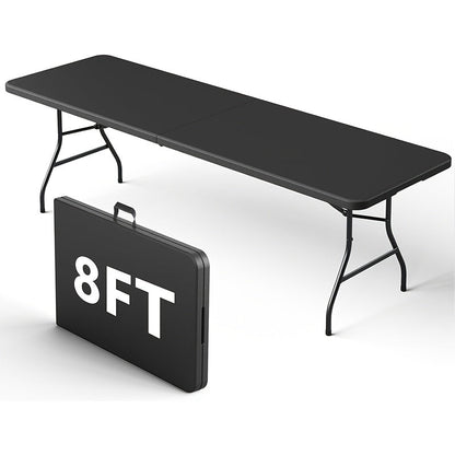 8FT Heavy-Duty Plastic Folding Table with Handles Portable Indoor Outdoor Dining Table for Home Parties Picnics Camping & Events – White & Black