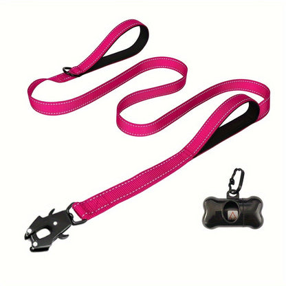 6ft Heavy Duty Dog Leash with Double Handles & Tactical Frog Clip – Reflective Rope Training Leash with Quick Release Locking Clip for Medium & Large Dogs, 11 Colors Available