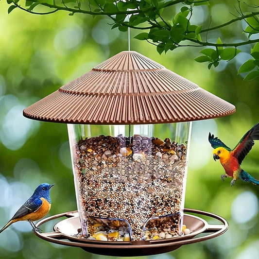 Minimalist Outdoor Hanging Bird Feeder – Automatic Hummingbird Feeder for Garden & Wild Birds, Large Capacity Option, Brown Green Grey, Decorative Hanging Birdhouse for Backyard Patio Balcony