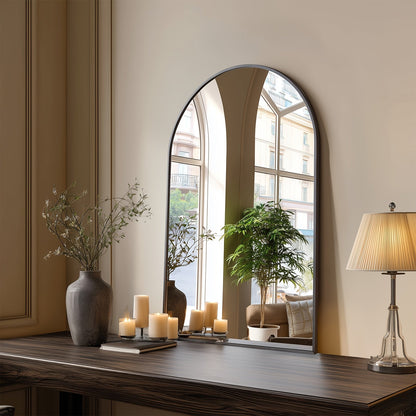 Arched Bathroom Mirror with Metal Frame - Wall Mounted Vanity Mirror - 6 Sizes (22×30 to 31×32in) - Bathroom, Bedroom & Entryway - Gold & Black
